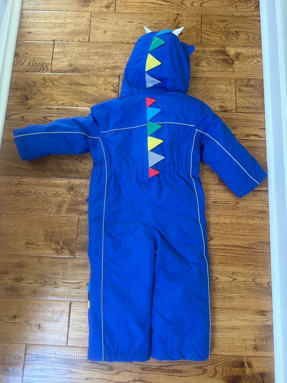 Mini Boden Blue Dragon Kids Hooded Snow Suit with Multicolor Stripes - Picture 4 of 5